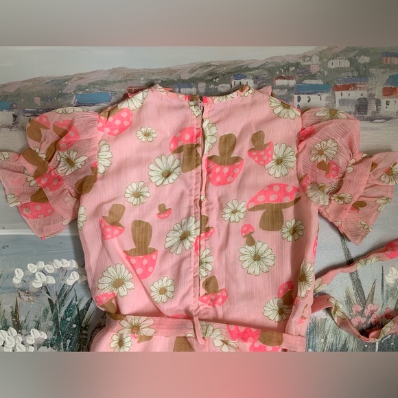 Vintage Early 60’s Holliday Toronto Neon Pink Mushroom Girls Pink Ruffle Dress - Picture 3 of 16